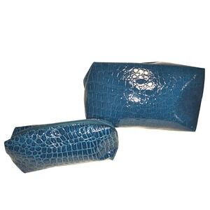 Estee Lauder Faux Croc Embossed Makeup Cosmetic Bag Set 2 Piece Travel Organizer